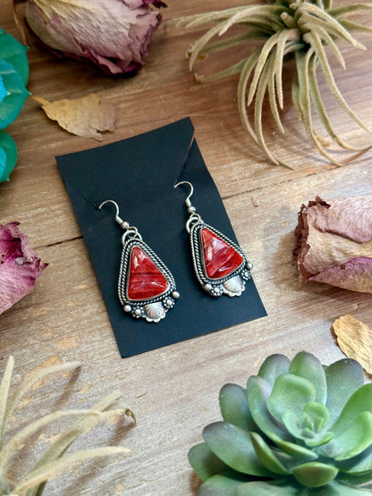 62 - Sterling Silver Red Spiny Oyster Dangle Earrings by Shay Pfeiffer