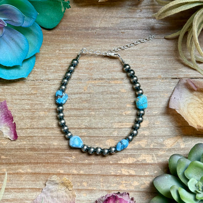 Golden Hill Turquoise Bracelet – 5mm Sterling Silver Pearls