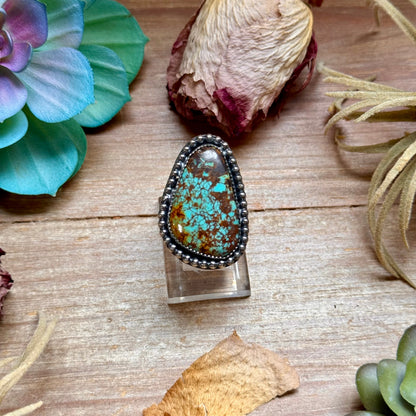 Freeform turquoise sterling silver adjustable ring with heavy matrix handmade in the USA by The Bijoux FAB