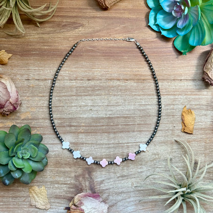 Pink Conch Flower & Sterling Silver Pearl Necklace