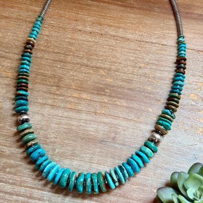 Tri-Color Graduated Turquoise Necklace 22 inch