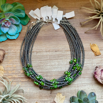 Green Nugget Turquoise & Sterling Silver Pearl Necklace