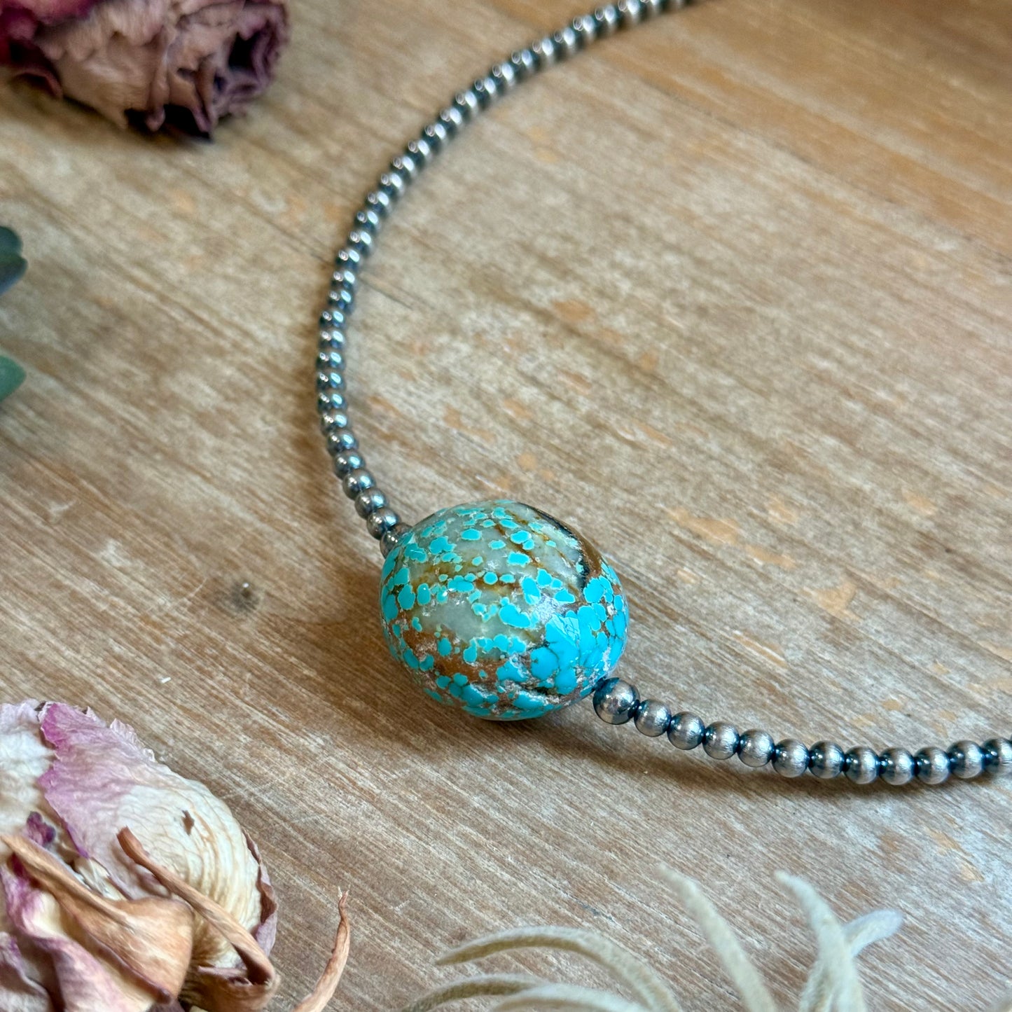 Rare Mine 8 Turquoise & Sterling Silver Pearl Necklace
