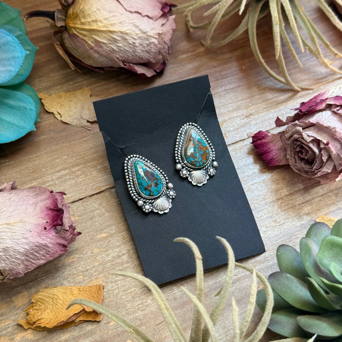 41 - Sterling Silver Easter Blue Turquoise Stud Earrings by Shay Pfeiffer
