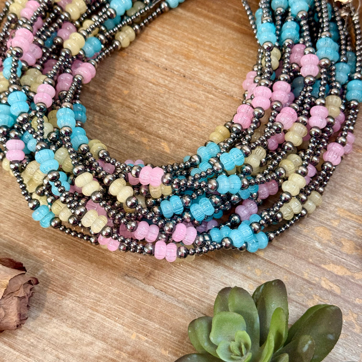 15-Inch Colorful Glass & Sterling Silver Pearl Necklace