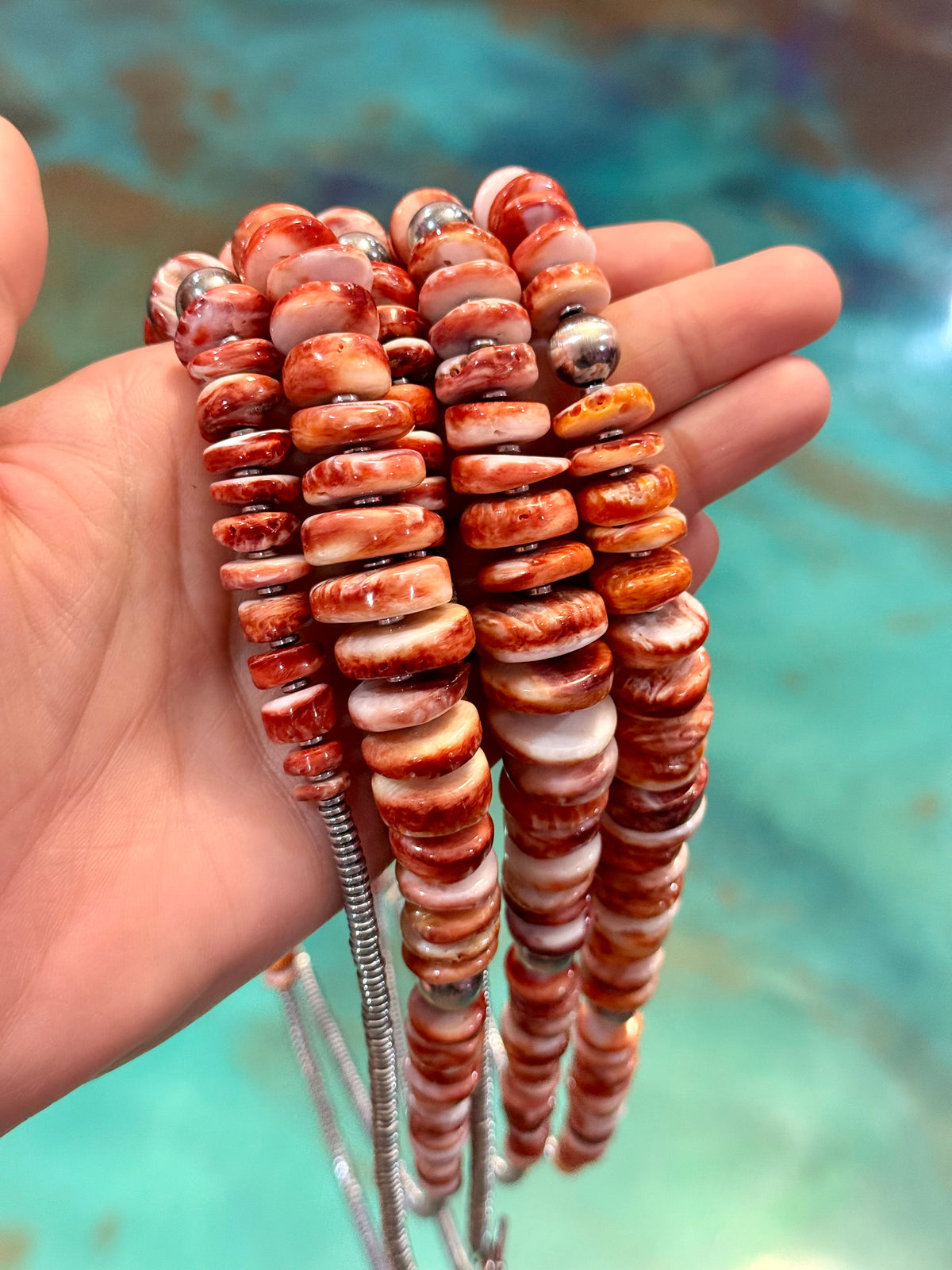 22-Inch Graduated Red & Orange Spiny Oyster Necklace