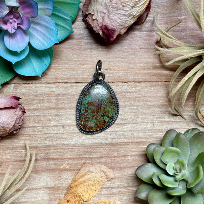 Freeform brown and green turquoise sterling silver pendant handmade in the USA by The Bijoux FAB
