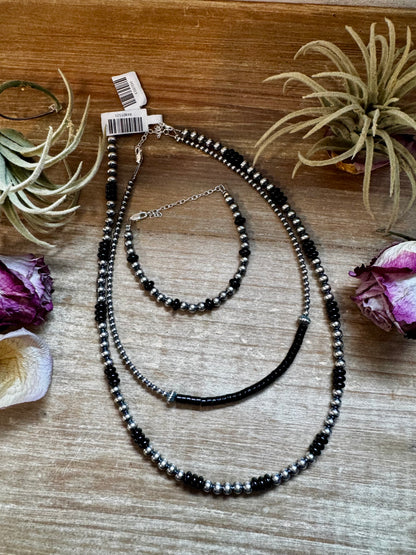 Black Onyx & Sterling Silver Pearl Bracelet – 5mm