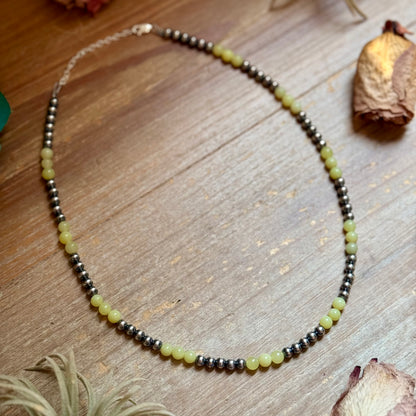 18-Inch Lemon Jade & Sterling Silver Pearl Necklace