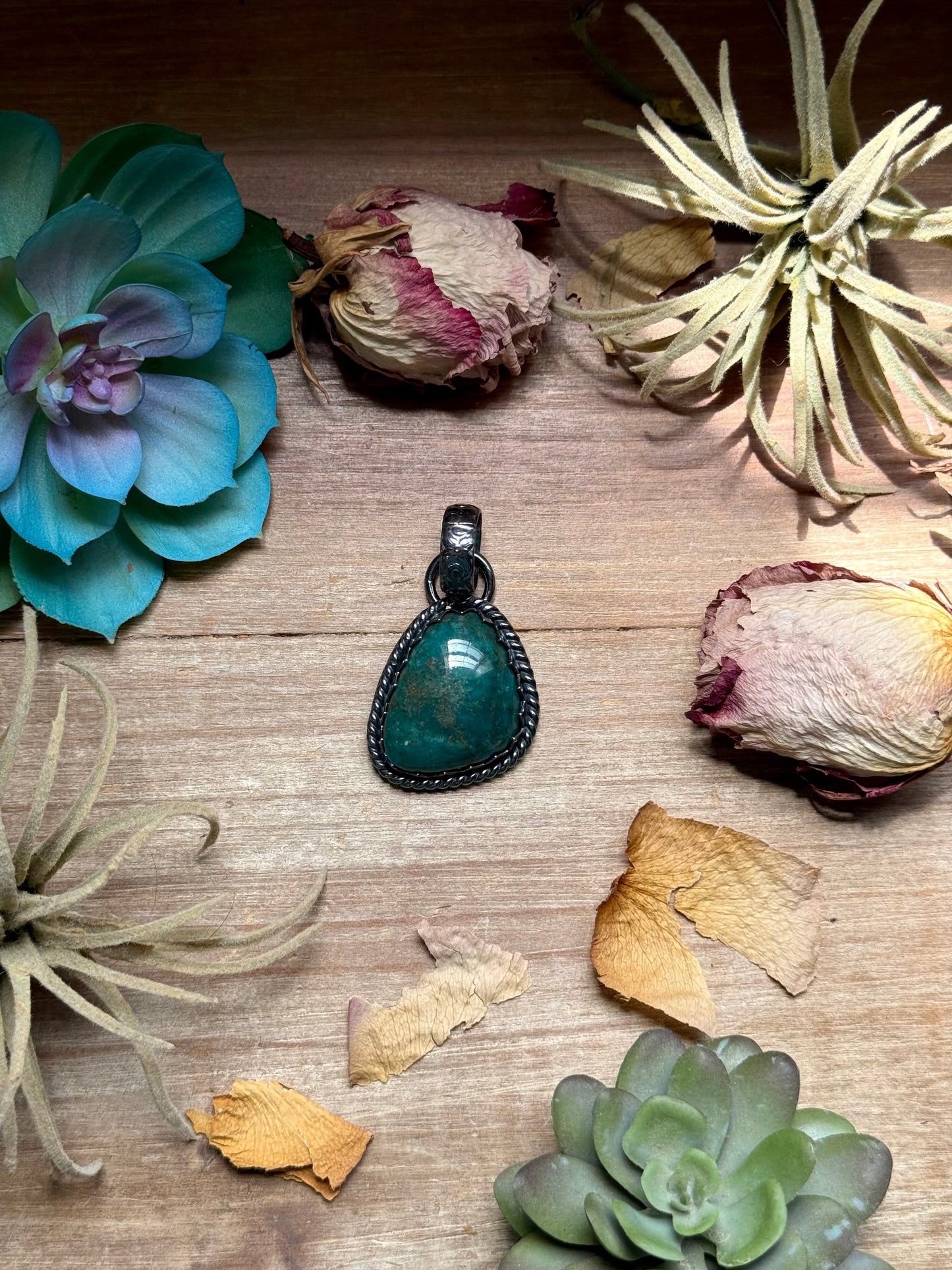 Deep blue turquoise sterling silver pendant handmade in the USA by The Bijoux FAB
