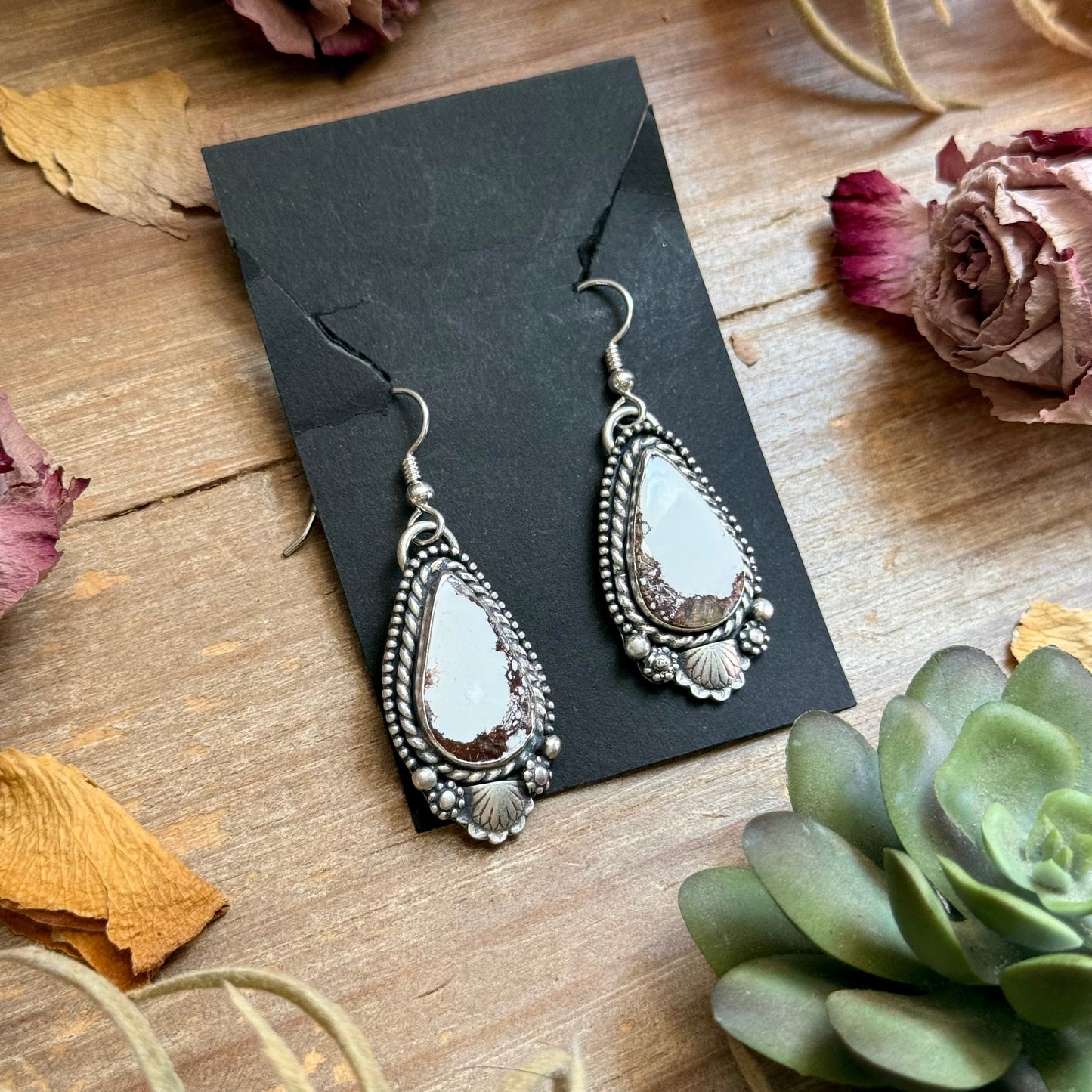 49 - Sterling Silver Wild Horse Jasper Dangle Earrings by Shay Pfeiffer