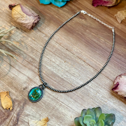FREE Sterling Silver Pearl Necklace + MJ Green Turquoise Pendant