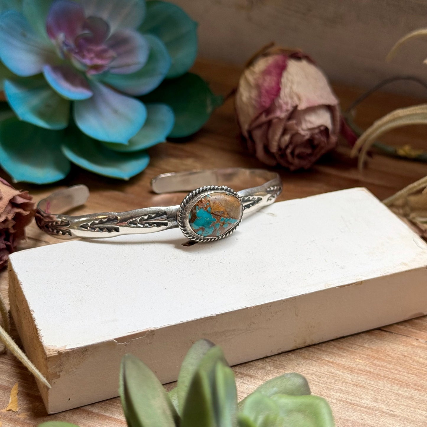 120 Sterling Silver Easter Blue Turquoise Stamped Stacking Cuff by Jason Ogg