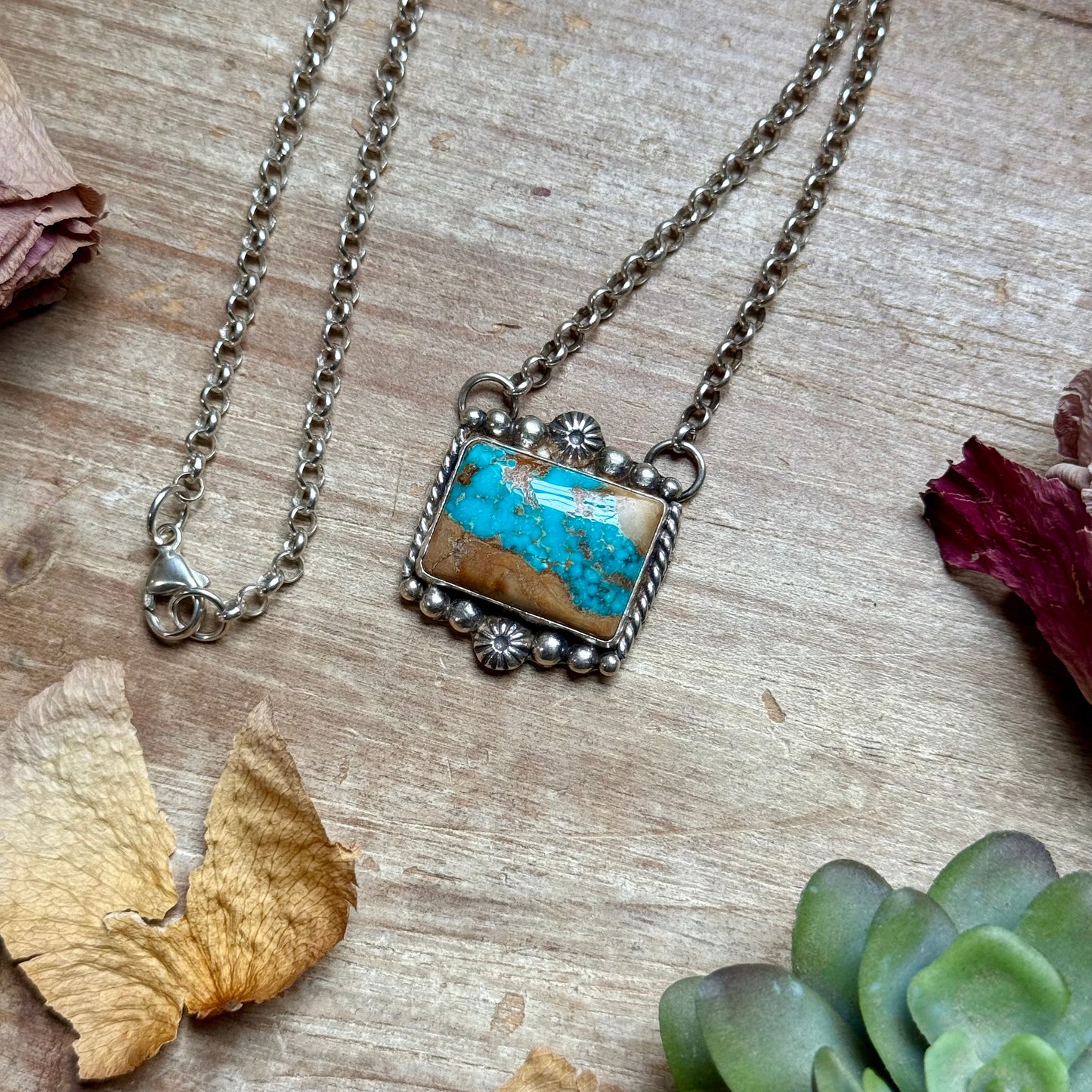 111 - Sterling Silver Easter Blue Turquoise Bar Necklace by Jason Ogg