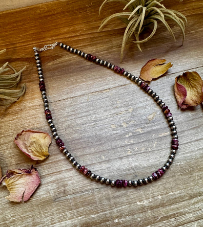 Handmade 18-inch sterling silver pearl necklace with deep purple spiny oyster beads and extender, limited edition by The Bijoux FAB