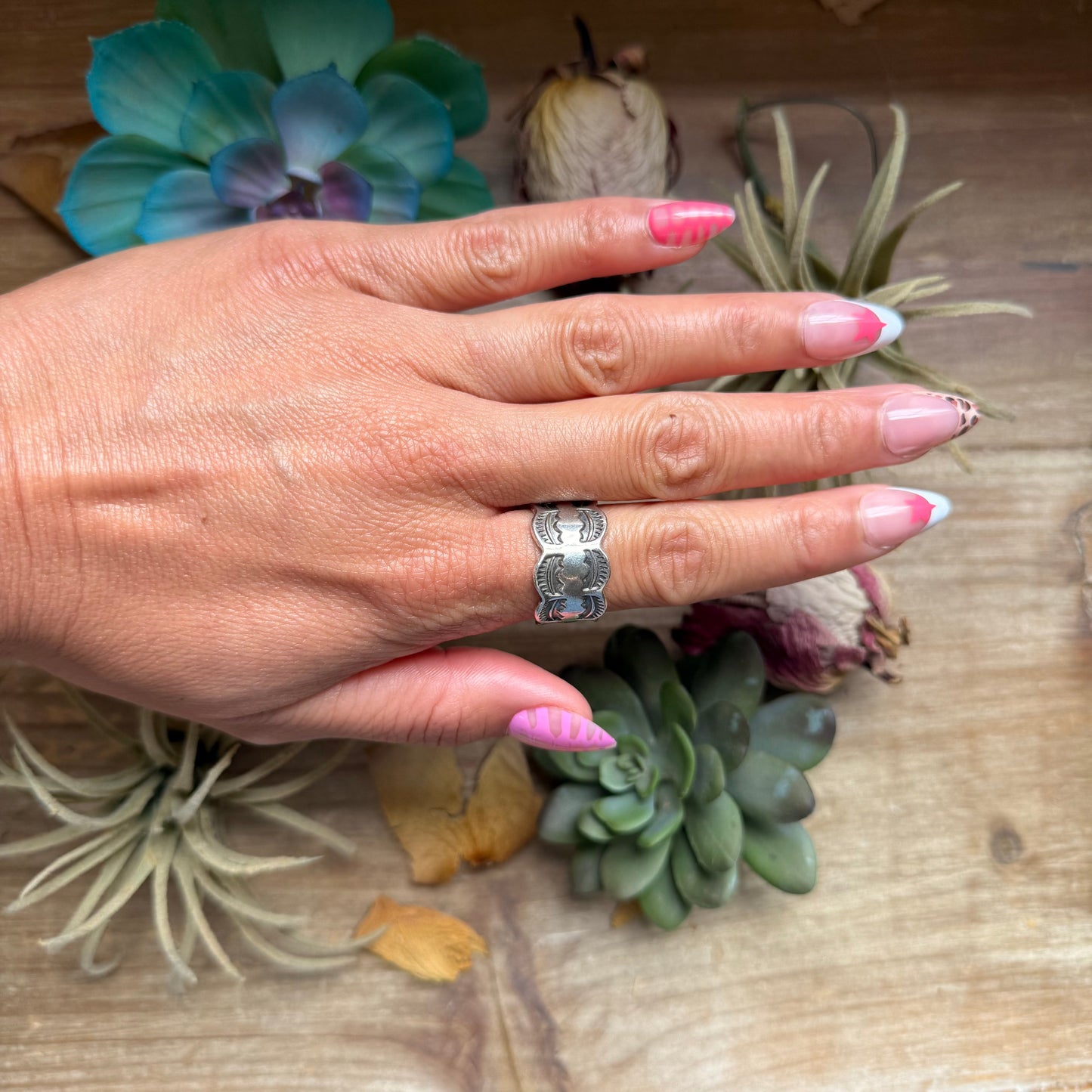 145-152 Sterling Silver Hand Milled Stamped Scalloped Edge Ring by Jason Ogg