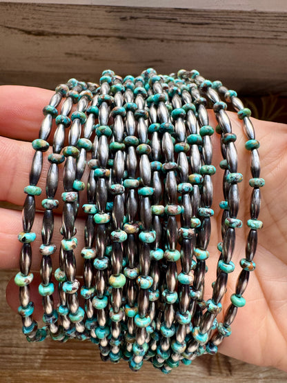 Handmade 14.5-inch turquoise choker with alternating 4mm rondelle and 3x9mm torpedo beads, plus extender, made by The Bijoux FAB