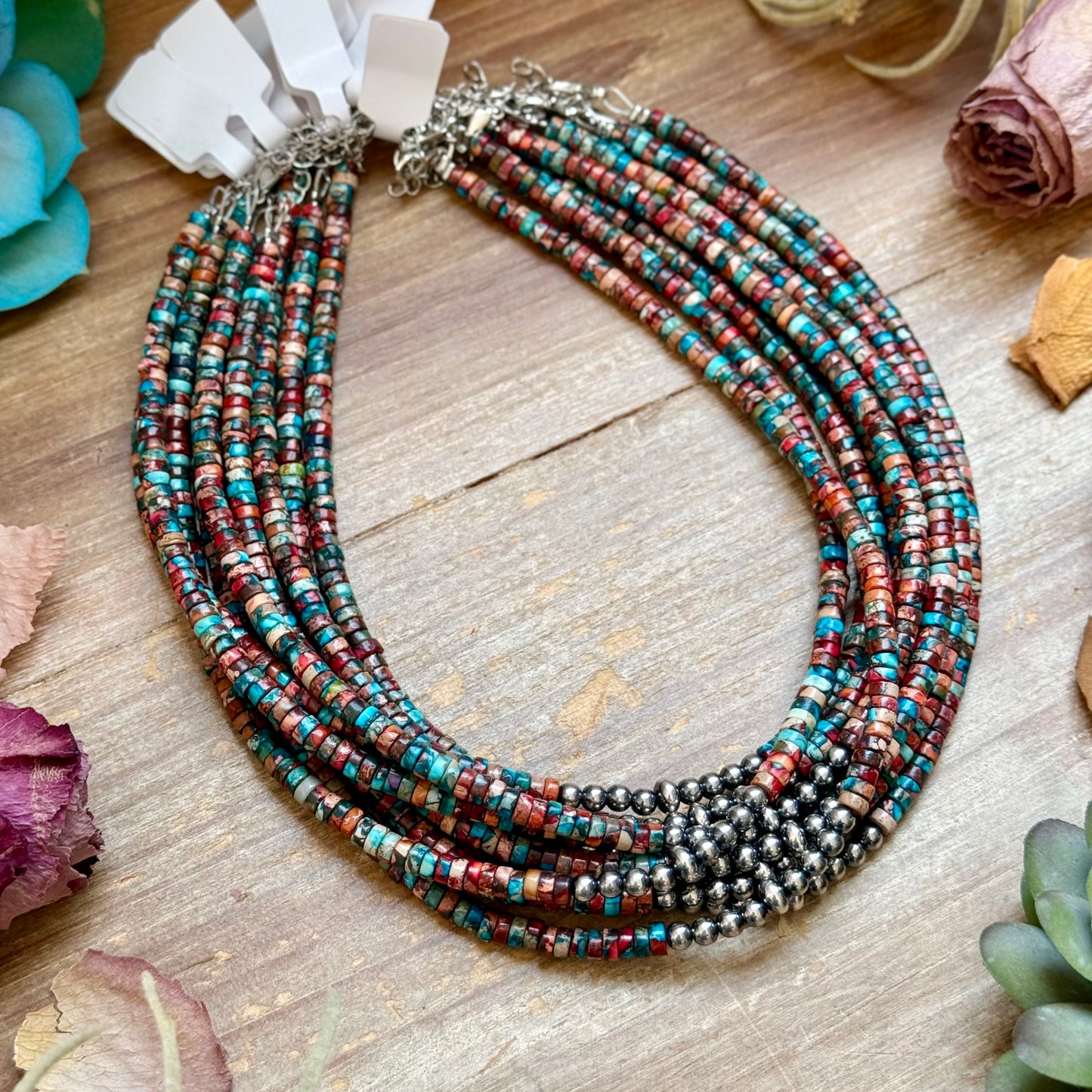 14” Pink sea sediment Choker – Sterling Silver Pearls