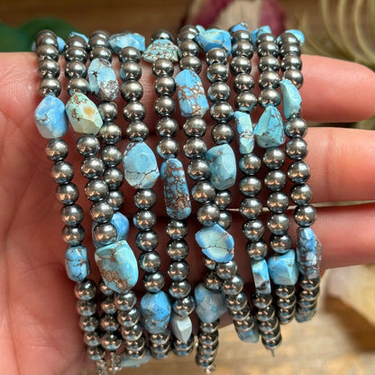 Golden Hill Turquoise Bracelet – 5mm Sterling Silver Pearls