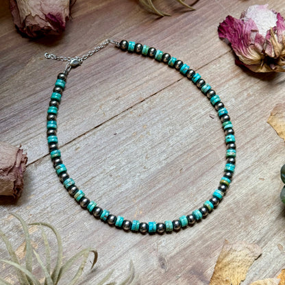 Sterling Silver Pearl & Heishi Choker – 14" + Extender – 6mm