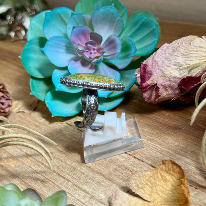 Mj Ring - Sterling Silver Green Turquoise Adjustable