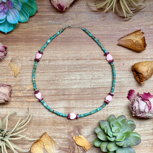 colorful turquoise spiny pink conch necklace handmade USA summer jewelry