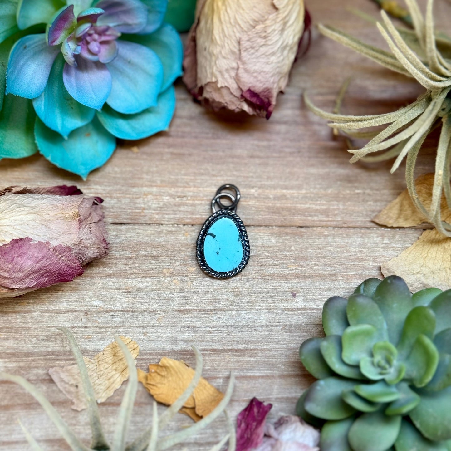 Sky blue turquoise sterling silver charm with free sterling silver necklace handmade by The Bijoux FAB

