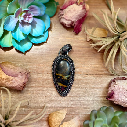 Handmade Black Jack turquoise sterling silver pendant by MJ for The Bijoux FAB
