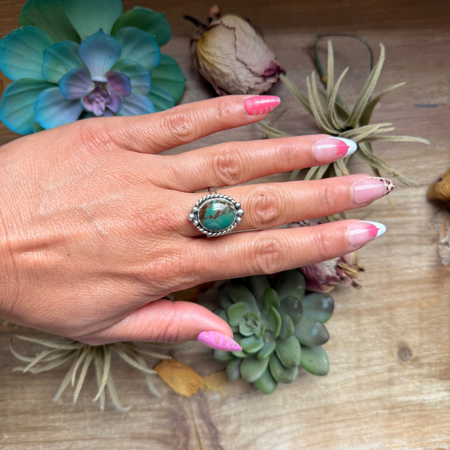122 - Sterling Silver Royston Turquoise Medicine Man Eye Stamped Stacking Ring by Jason Ogg