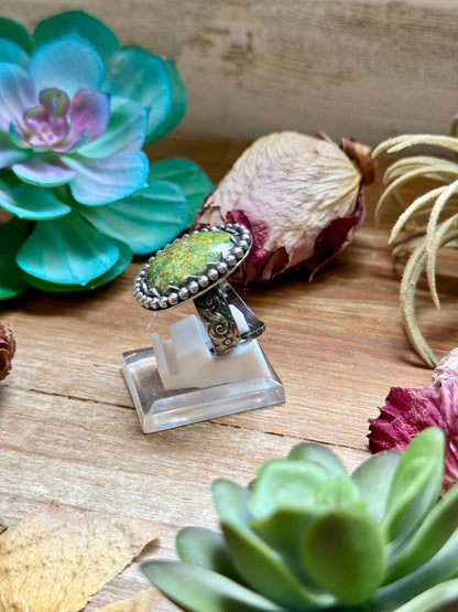 MJ Green Turquoise Sterling Silver Ring – Adjustable Free Form