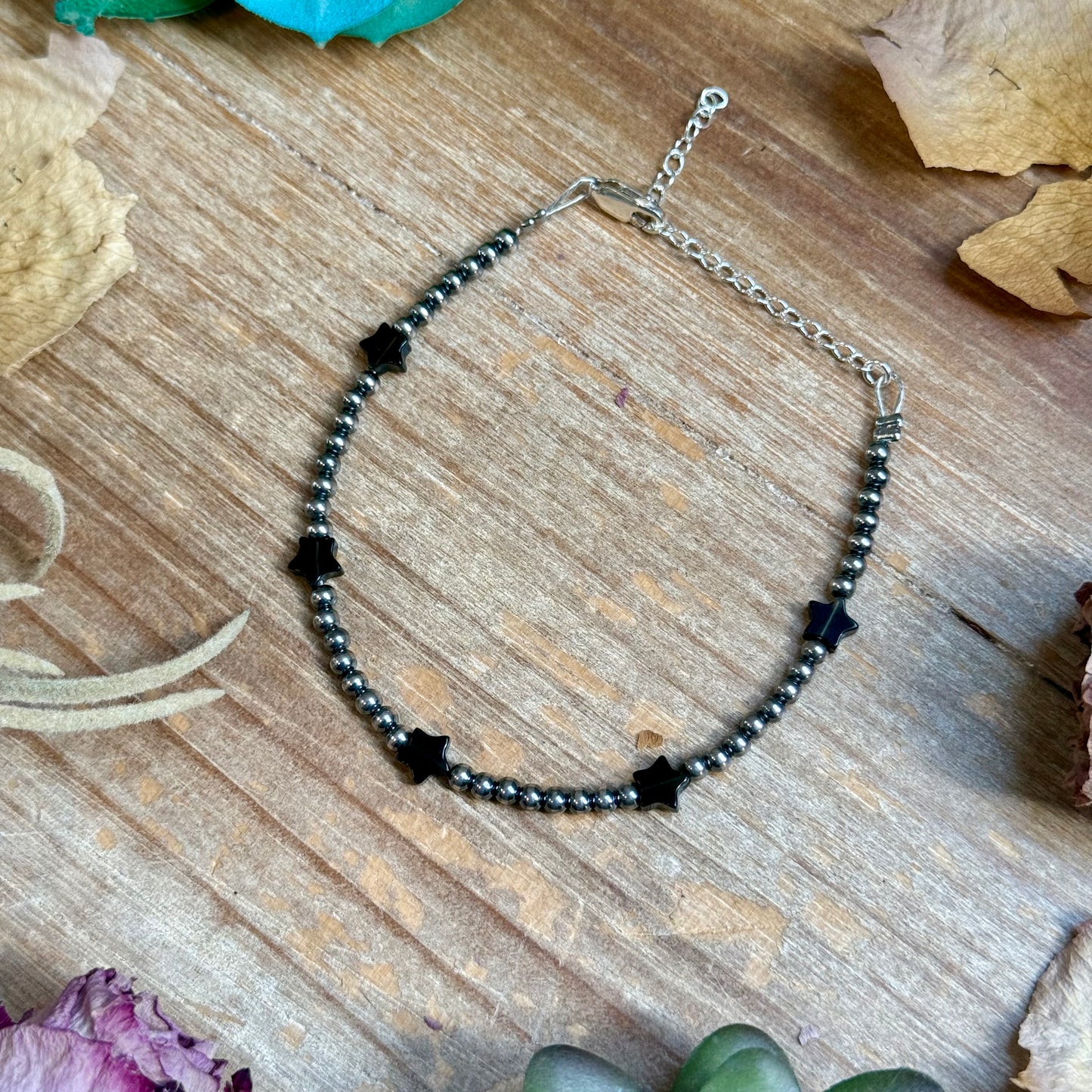 Black Onyx Star Bracelet – Sterling Silver Pearls