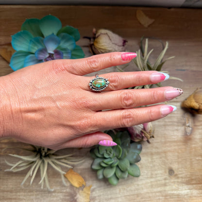 125 - Sterling Silver Royston Turquoise Medicine Man Eye Stamped Stacking Ring by Jason Ogg