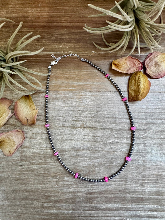 15-inch handmade pink opal necklace with sterling silver pearls and extender – The Bijoux FAB