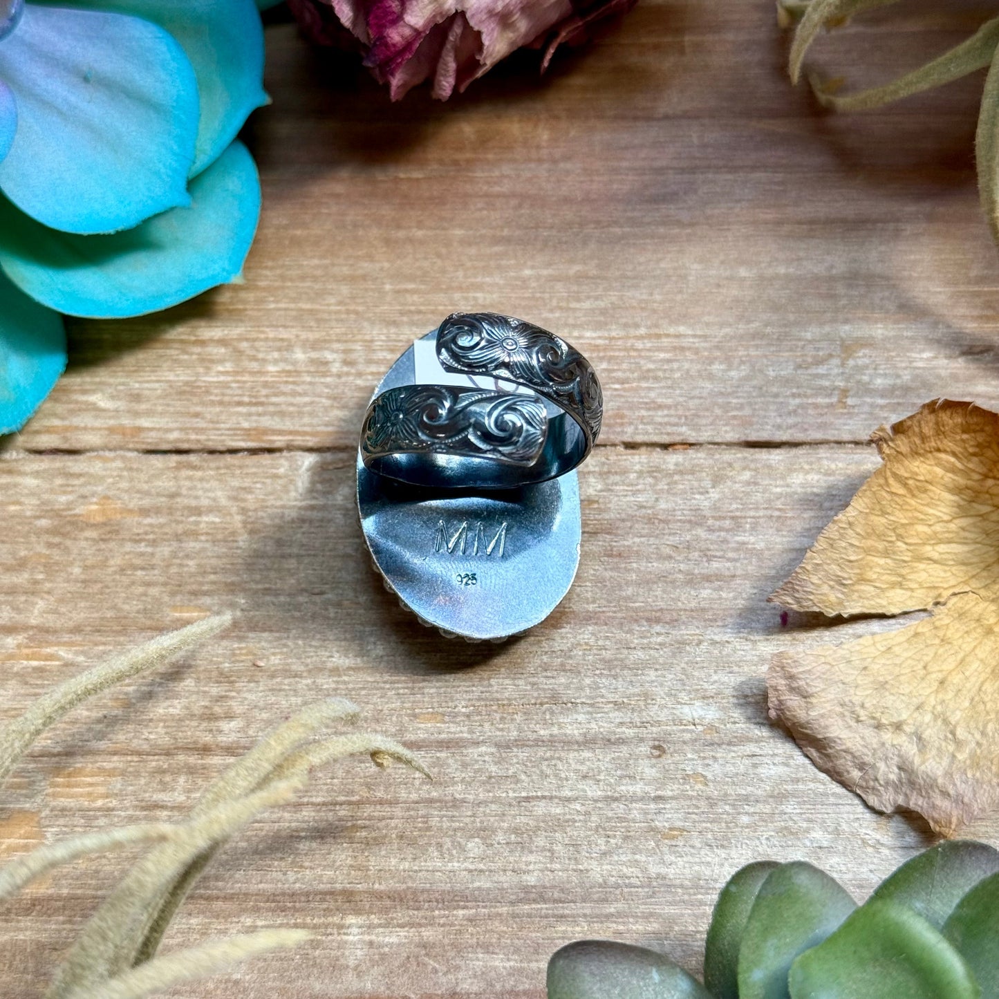 Mj Ring - Sterling Silver Green Turquoise Adjustable