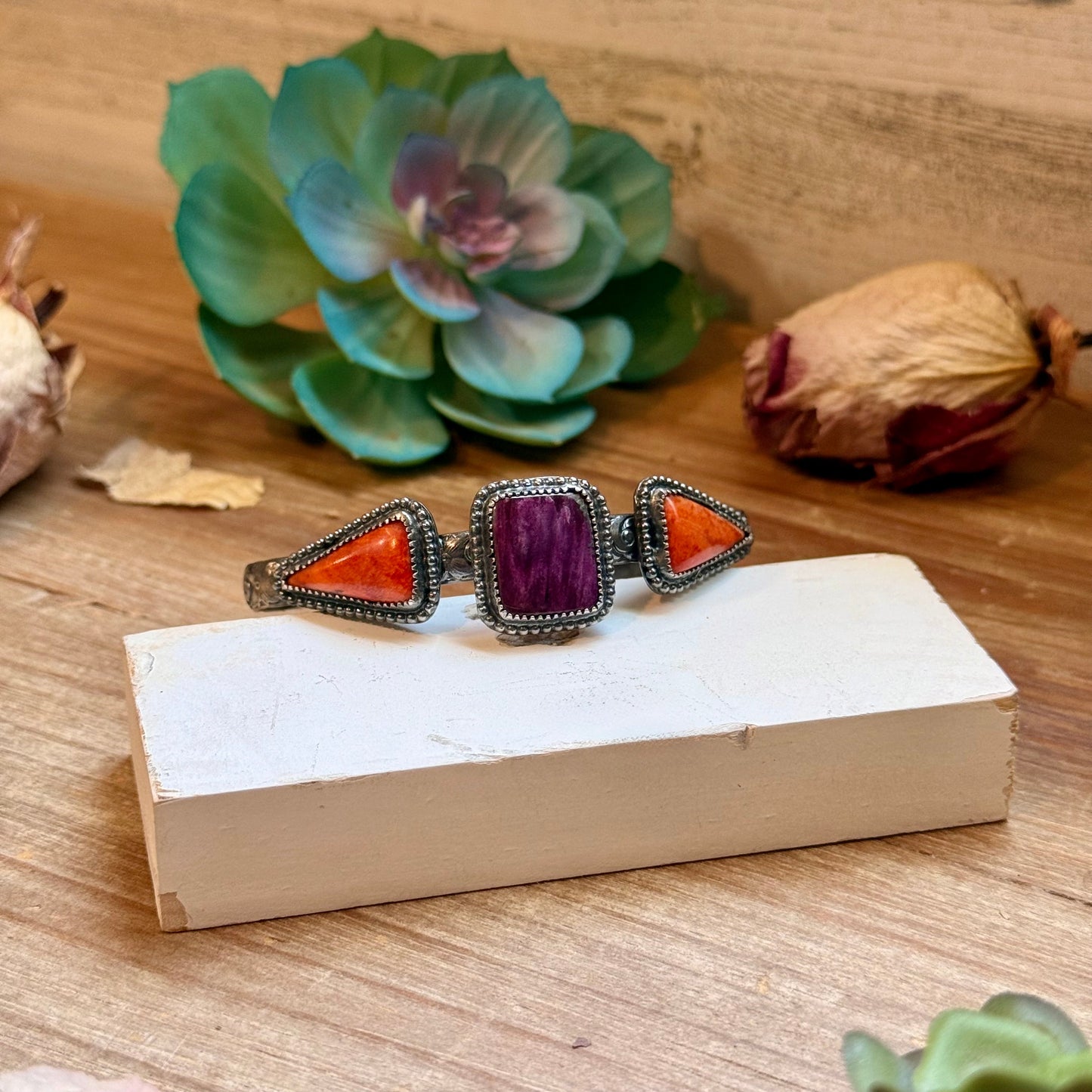 MJ Purple & Red Spiny Oyster Sterling Silver Cuff