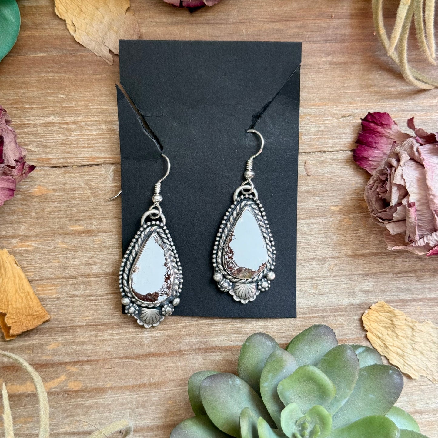 49 - Sterling Silver Wild Horse Jasper Dangle Earrings by Shay Pfeiffer