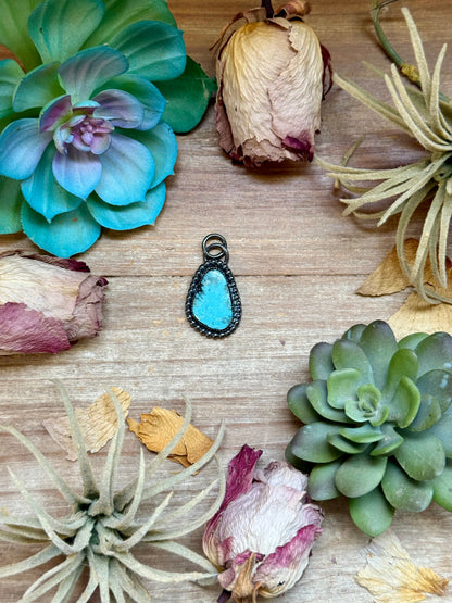Freeform bright blue turquoise sterling silver charm with free sterling silver necklace handmade by The Bijoux FAB