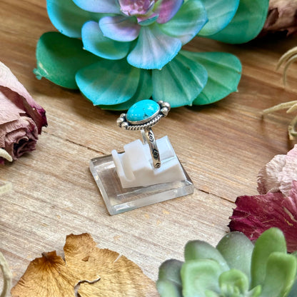 140 - Sterling Silver Kingman Turquoise Medicine Man Eye Stamped Stacking Ring by Jason Ogg