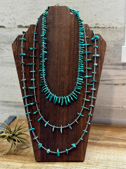 18 inch AMERICAN turquoise with 3 mm sterling silver pearls