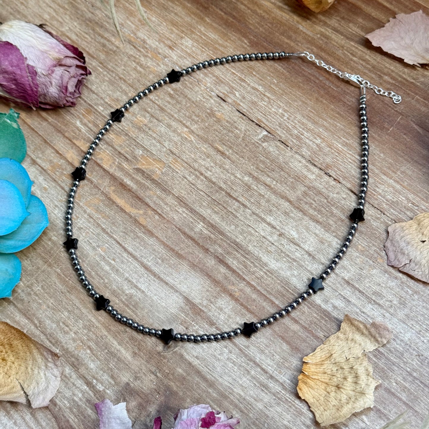 15” Black Onyx Star Necklace – Sterling Silver Pearls