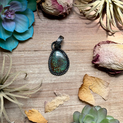 Green turquoise sterling silver pendant with heavy matrix handmade in the USA by The Bijoux FAB
