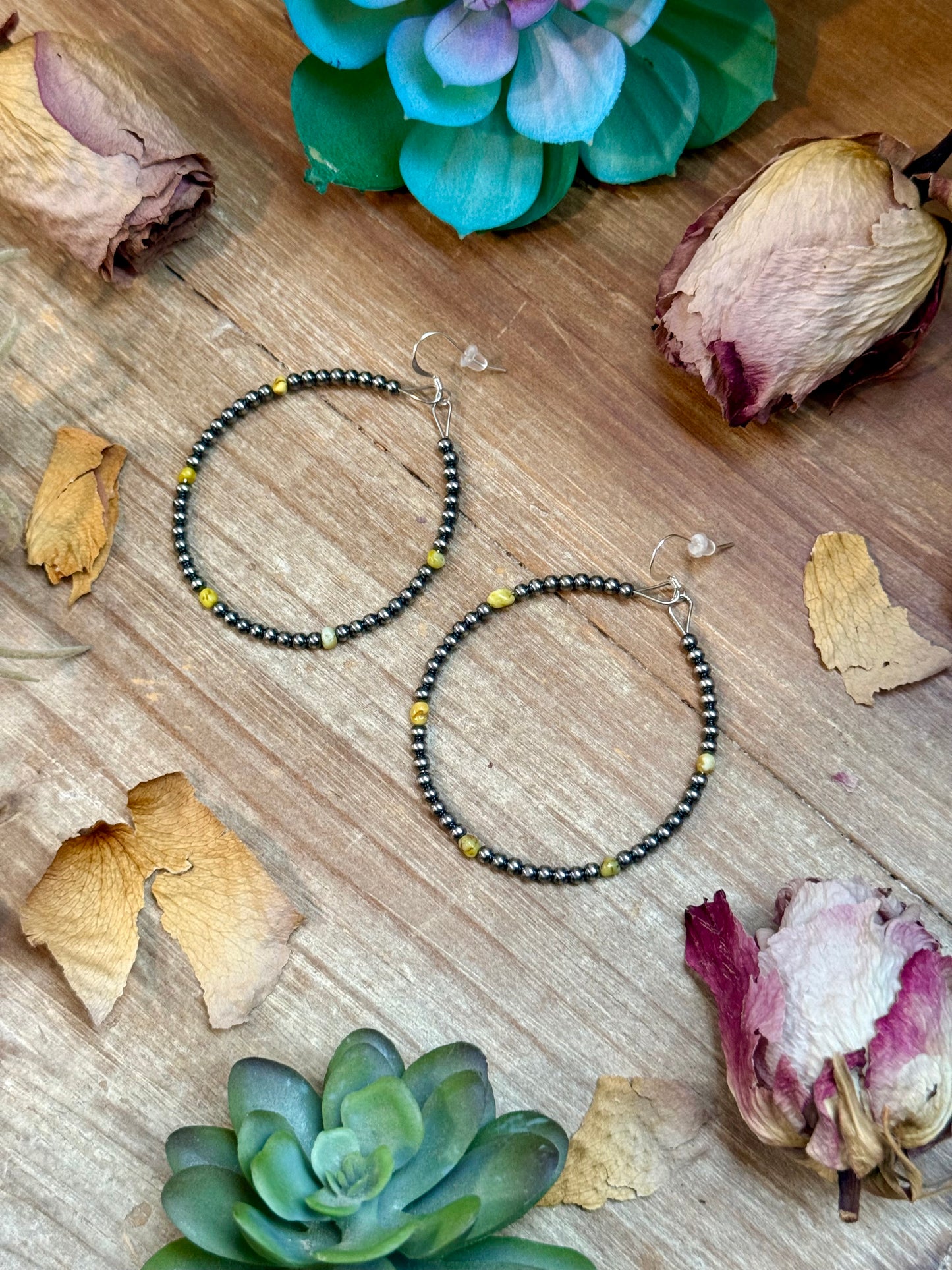 Palomino Turquoise Nugget Sterling Silver Hoop Earrings (3mm)