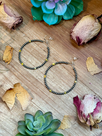 Palomino Turquoise Nugget Sterling Silver Hoop Earrings (3mm)