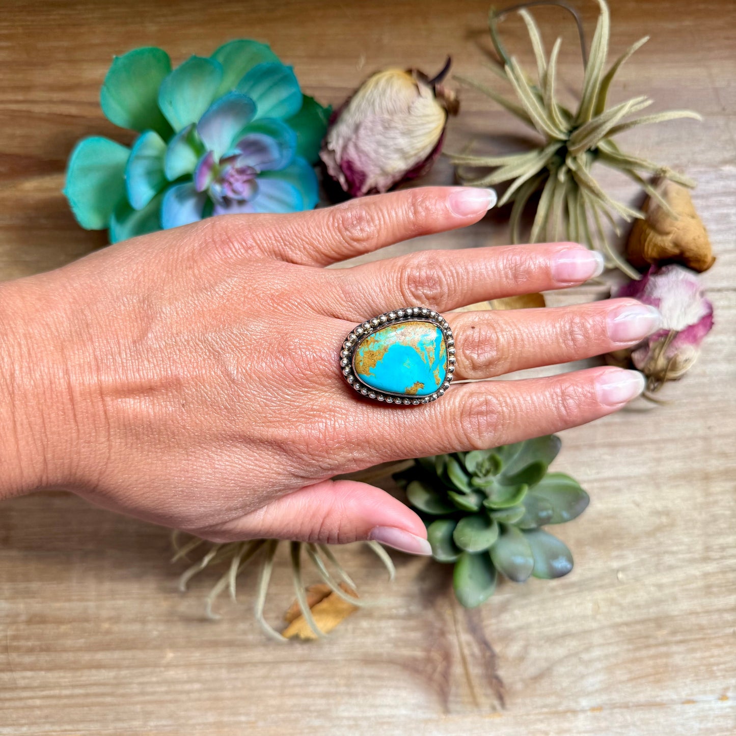 MJ Ring - Copper & Sterling Silver Blue Turquoise Adjustable