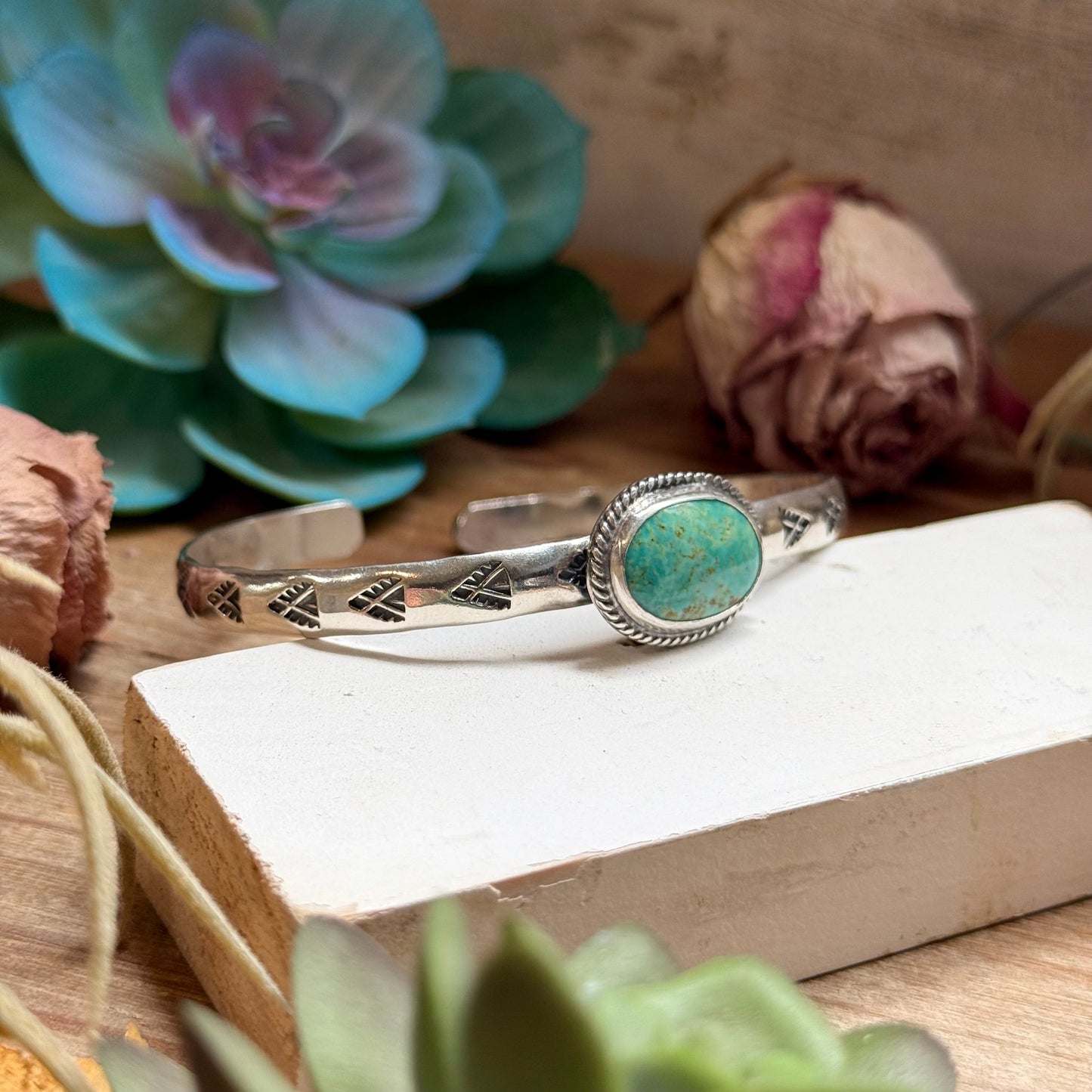 118 Sterling Silver Kingman Turquoise Stamped Stacking Cuff by Jason Ogg