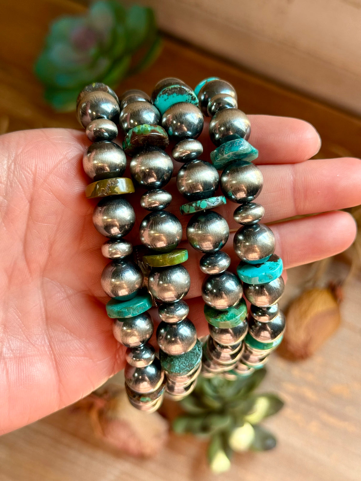 Turquoise Rondelle & Sterling Silver Pearl Statement Necklace