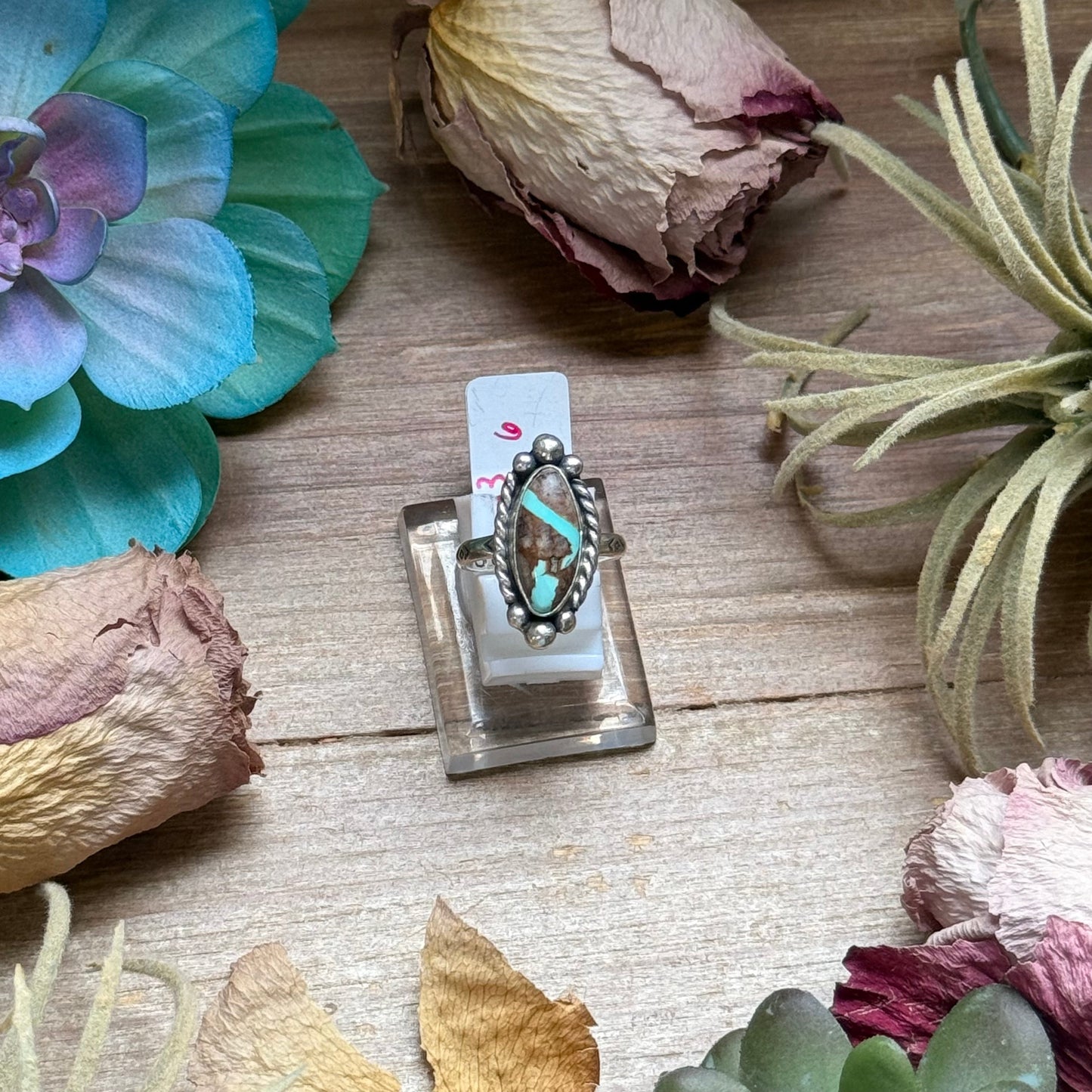 133 - Sterling Silver Ribbon Royston Turquoise Medicine Man Eye Stamped Stacking Ring by Jason Ogg