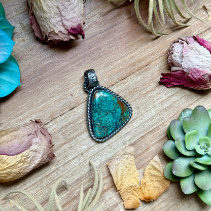 dark blue turquoise triangle pendant sterling silver handmade USA MJ