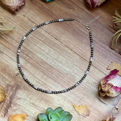 Wampum Shell & Sterling Silver Necklace 4mm 16"