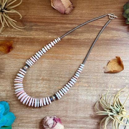 22-Inch Graduated Pink Conch & Sterling Silver Pearl Necklace